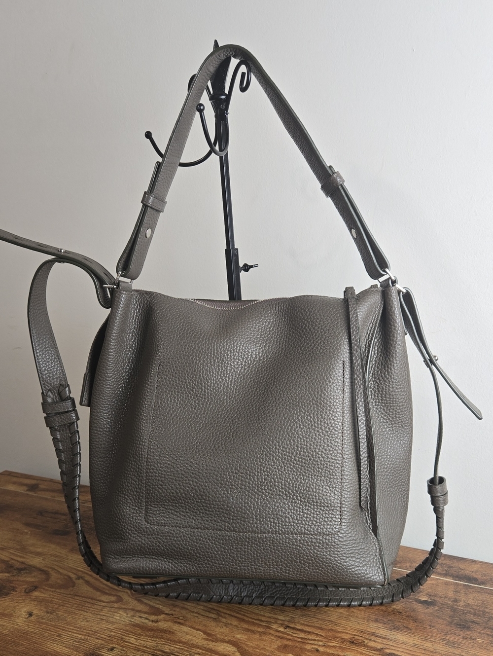 AllSaints Kita Women's Grey Leather Crossbody Bag Leather Shoulder Bag Euro Boho
